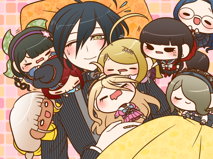 saihara shuichi, akamatsu kaede, harukawa maki, iruma miu, yumeno himiko, and 4 more (danganronpa and 1 more) drawn by yumaru_(marumarumaru)