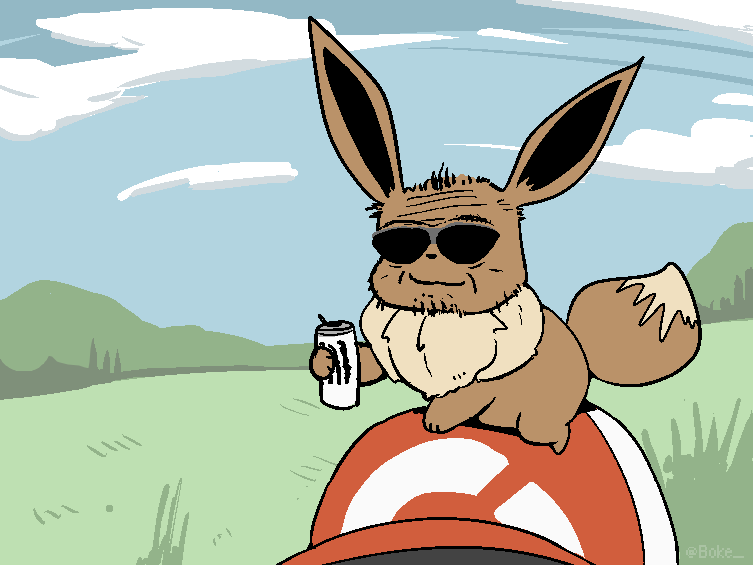 eevee and elaine (pokemon and 1 more) drawn by boke-chan