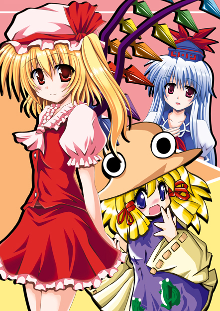flandre scarlet, moriya suwako, and kamishirasawa keine (touhou) drawn by nagana_sayui