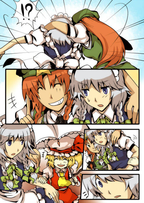 flandre scarlet, izayoi sakuya, and hong meiling (touhou) drawn by yagimiwa