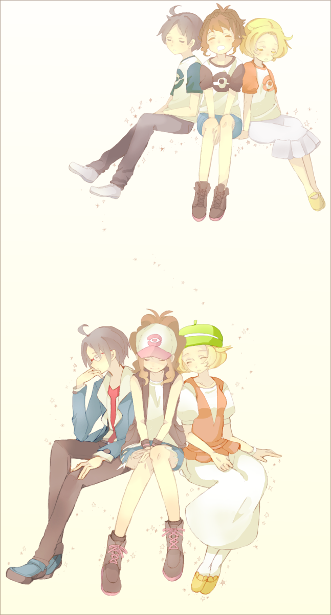 hilda, bianca, and cheren (pokemon and 1 more) drawn by canari