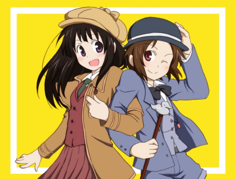 chitanda eru, ibara mayaka, sherlock holmes, and hercule poirot (hyouka and 1 more) drawn by taiki_(6240taiki)