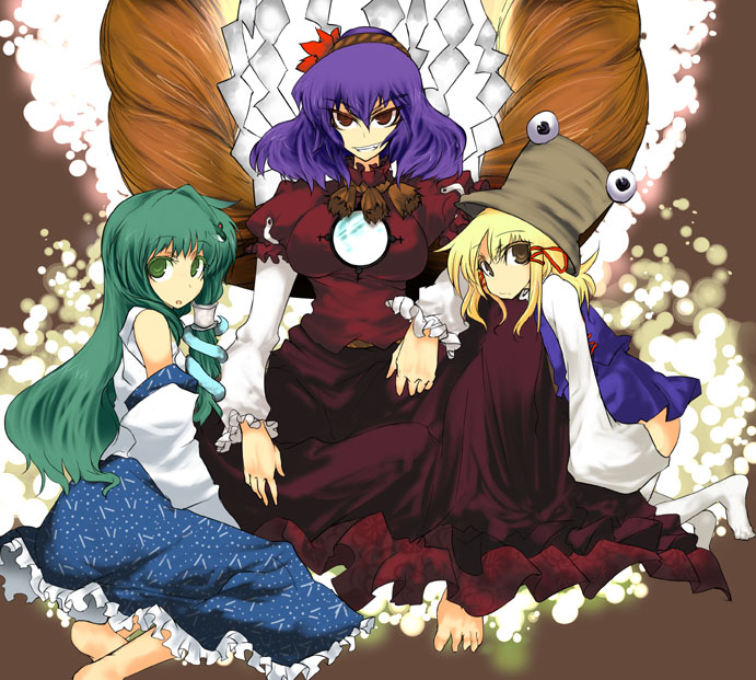 kochiya sanae, moriya suwako, and yasaka kanako (touhou) drawn by aoguu