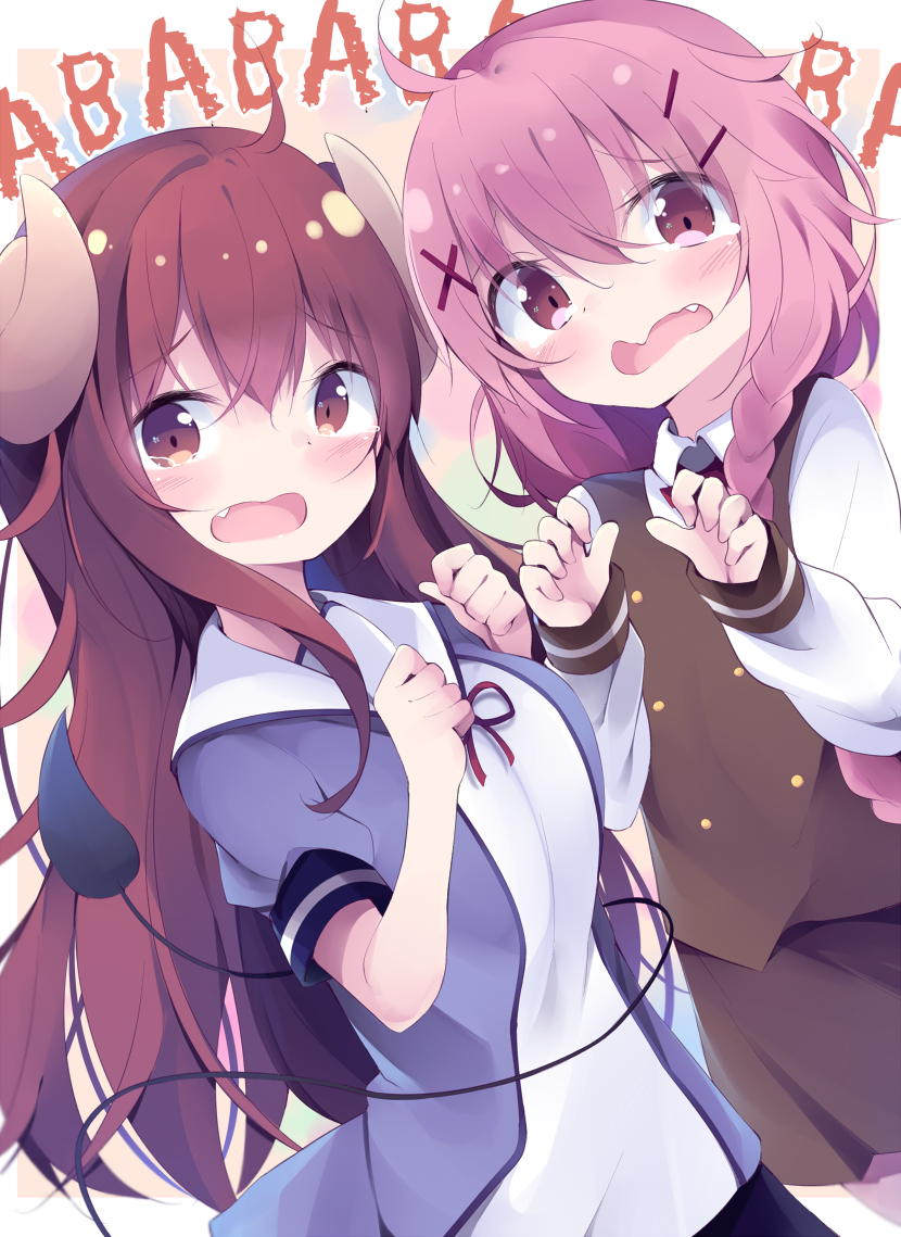 yoshida yuuko and moeta kaoruko (machikado mazoku and 1 more) drawn by kyuukon_(qkonsan)