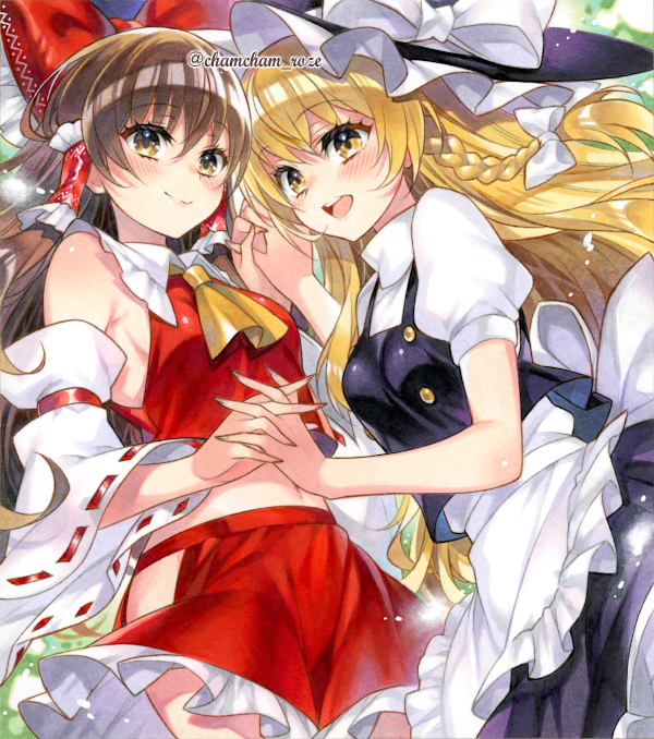 hakurei reimu and kirisame marisa (touhou) drawn by chacham
