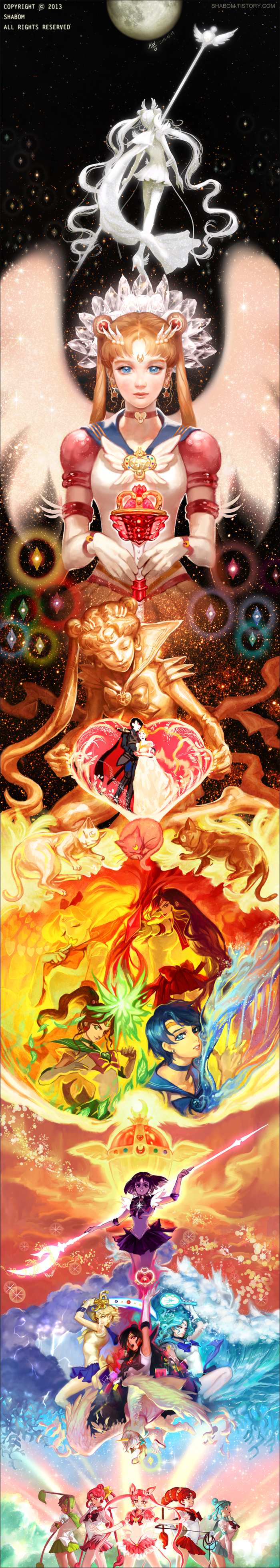 tsukino usagi, sailor moon, mizuno ami, aino minako, hino rei, and 35 more (bishoujo senshi sailor moon and 3 more) drawn by shabomu