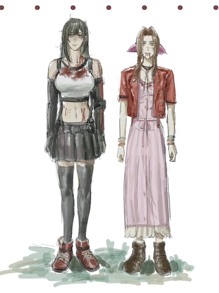 tifa lockhart and aerith gainsborough (final fantasy and 2 more) drawn by jeremr
