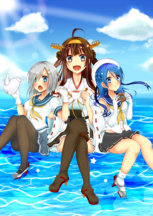 kongou, hamakaze, and urakaze (kantai collection) drawn by fuuku_(cherrymixer)