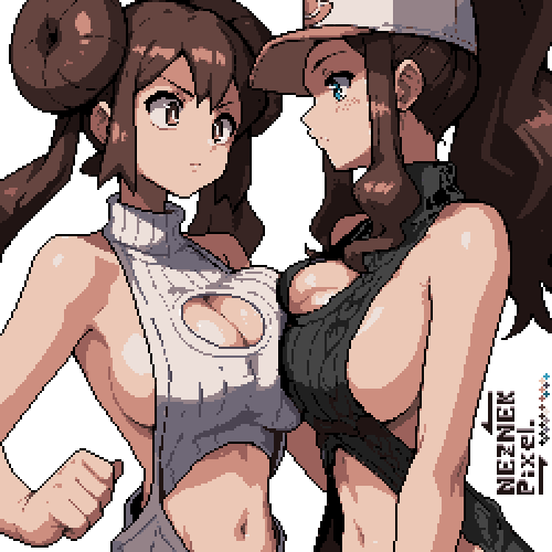 rosa and hilda (pokemon and 2 more) drawn by neznekpixel