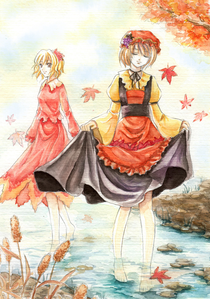 aki minoriko and aki shizuha (touhou) drawn by kannagara_kanagi
