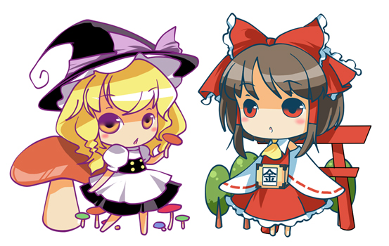 hakurei reimu and kirisame marisa (touhou) drawn by yuge_sasatarou