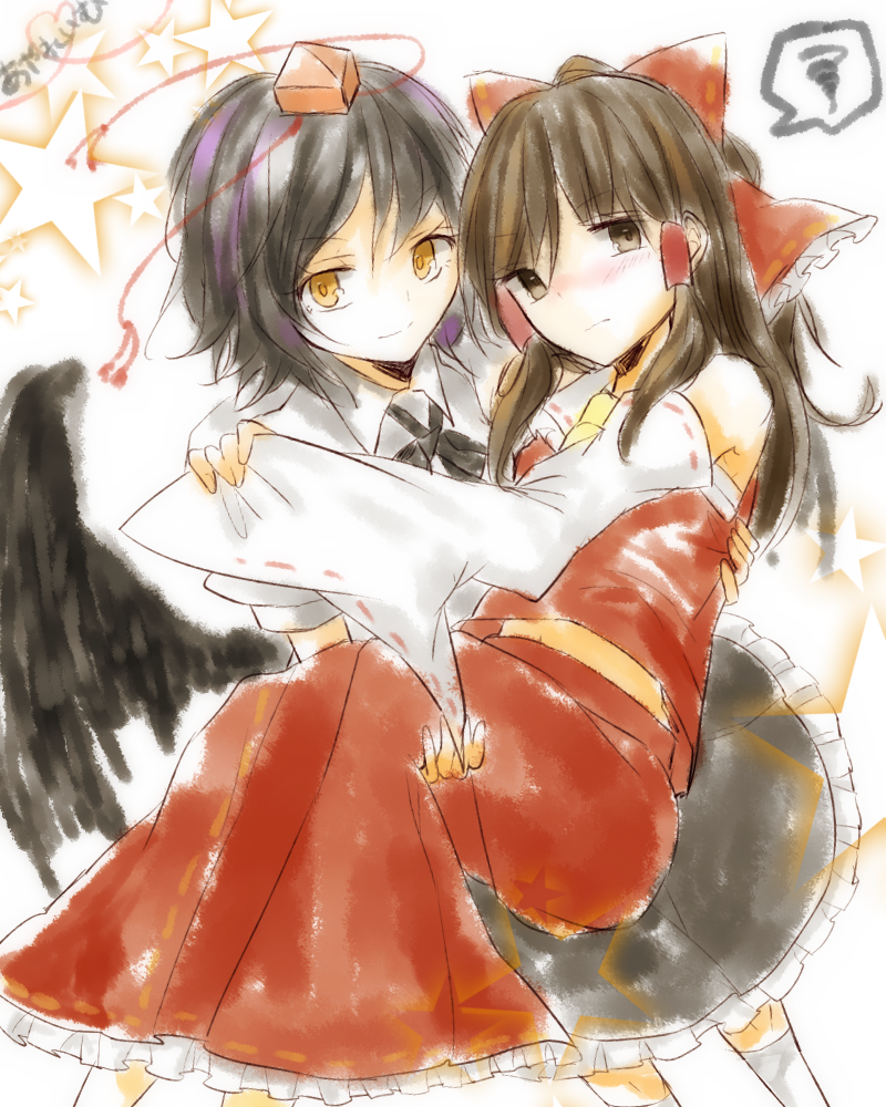 hakurei reimu and shameimaru aya (touhou) drawn by ark_tr