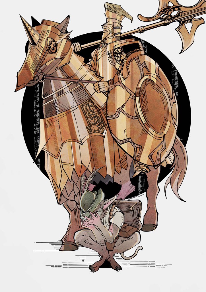 tree sentinel and boc the seamster (elden ring) drawn by herheim