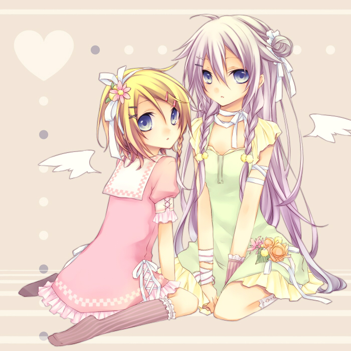kagamine rin and ia (vocaloid) drawn by kuroi_(liar-player)