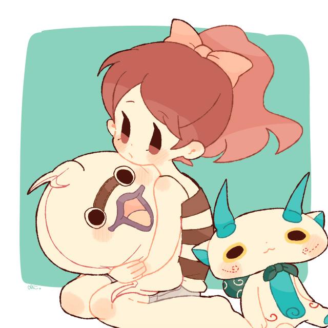 komasan, whisper, and kodama fumika (youkai watch) drawn by chiyoko_(oman1229)
