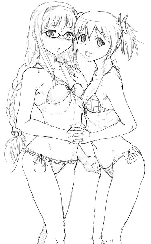 akemi homura and kaname madoka (mahou shoujo madoka magica) drawn by doku_sasori