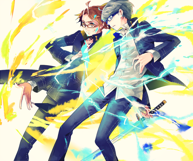 narukami yu and hanamura yousuke (persona and 1 more) drawn by acubee