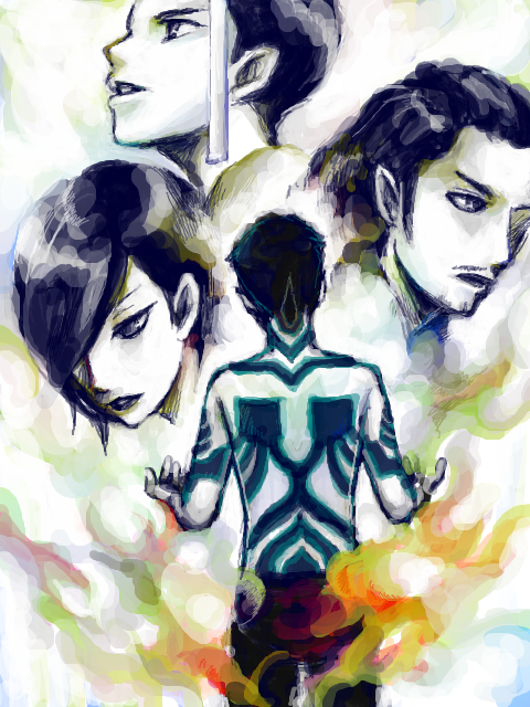 demi-fiend, takao yuko, hijiri jyouji, and futomimi (shin megami tensei and 1 more) drawn by aokoi_(nishiho)