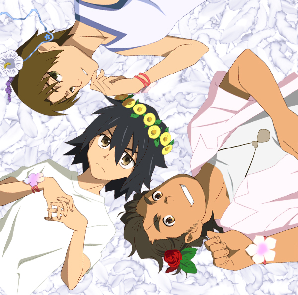 yadomi jinta, matsuyuki atsumu, and hisakawa tetsudou (ano hi mita hana no namae wo bokutachi wa mada shiranai.) drawn by sen'ichi_(yukinodeku)
