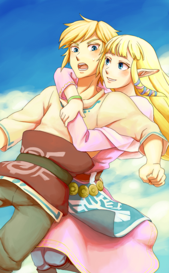 link and princess zelda (the legend of zelda and 1 more) drawn by saiba_(henrietta)