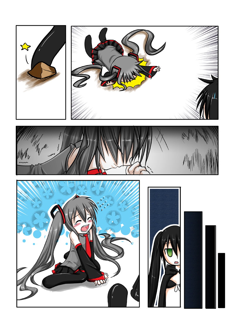 black rock shooter and zatsune miku (vocaloid and 1 more) drawn by catstudioinc_(punepuni)