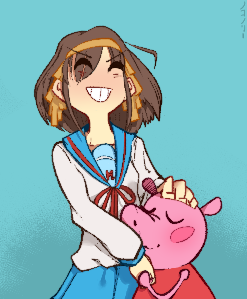 suzumiya haruhi and peppa pig (suzumiya haruhi no yuuutsu and 1 more) drawn by nokonorii