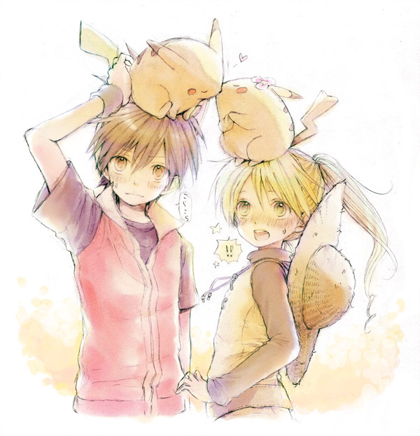 pikachu, red, yellow, pika, and chuchu (pokemon and 1 more) drawn by nire_(scissors)