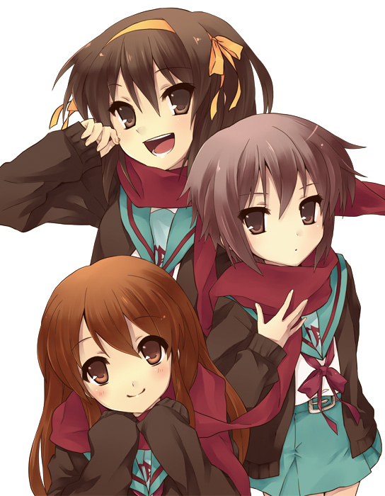 suzumiya haruhi, nagato yuki, and asahina mikuru (suzumiya haruhi no yuuutsu) drawn by hijiki_(hijikini)