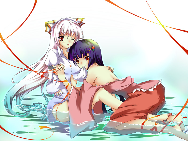 fujiwara no mokou and houraisan kaguya (touhou) drawn by nanamomo_rio