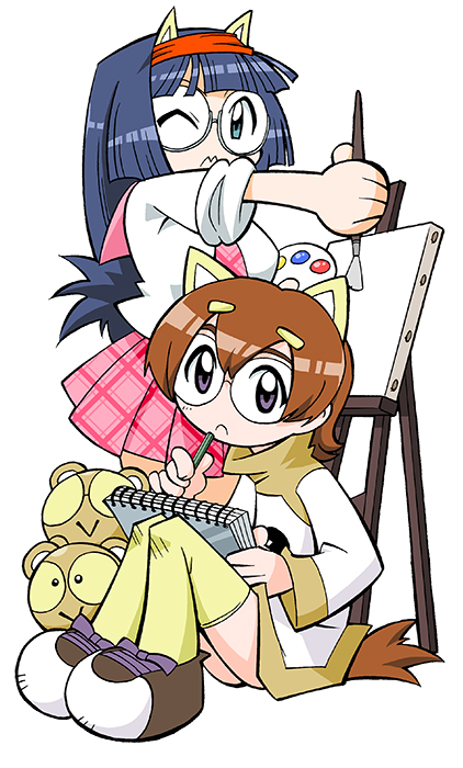 smilo, glasses kauberu kotora, kauberu kotora, and aina (toranoana and 1 more) drawn by mukku_(mook-tv)