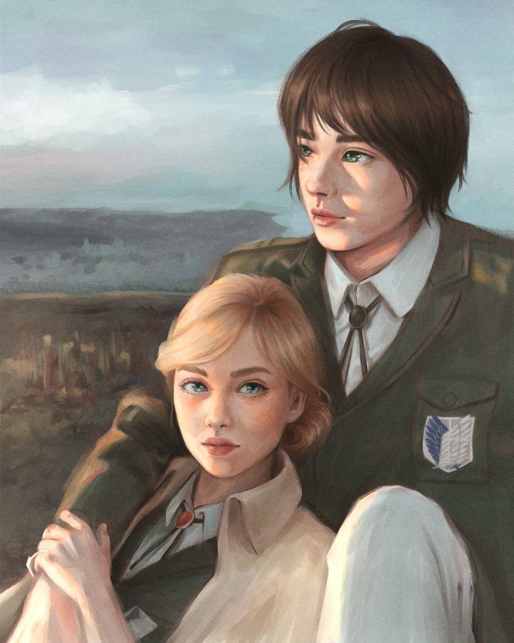 eren yeager and krista lenz (shingeki no kyojin) drawn by yaestoria
