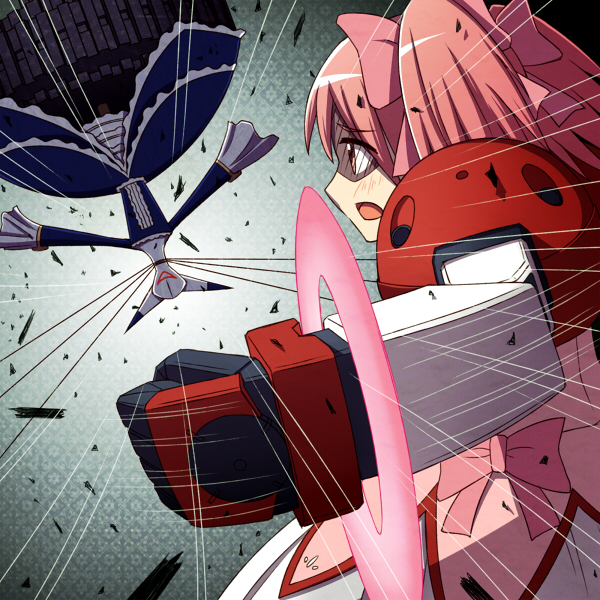kaname madoka, walpurgisnacht, gundam age-1, and gundam age-1 titus (mahou shoujo madoka magica and 2 more) drawn by sen-asanagi