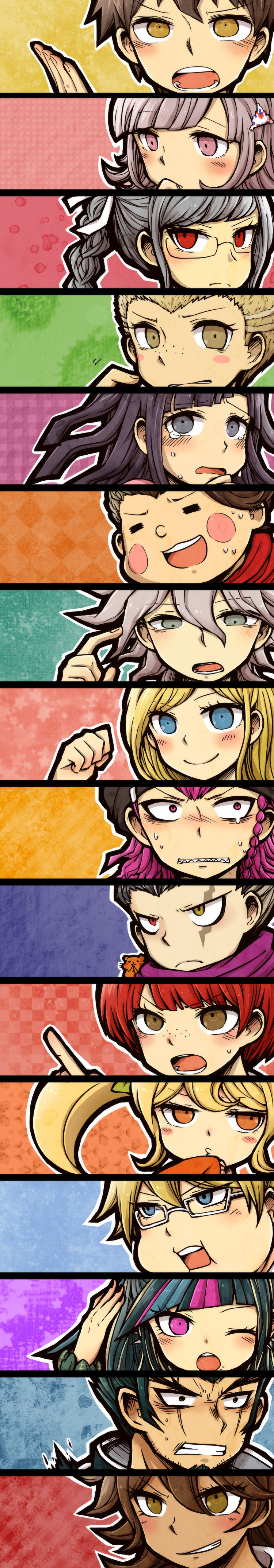 nanami chiaki, komaeda nagito, hinata hajime, tsumiki mikan, mioda ibuki, and 12 more (danganronpa and 2 more) drawn by yuki_maru_(yukimaru_1)