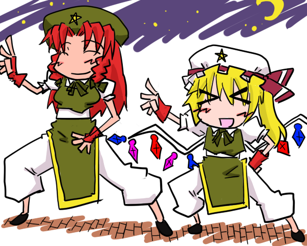 flandre scarlet and hong meiling (touhou) drawn by bakuya