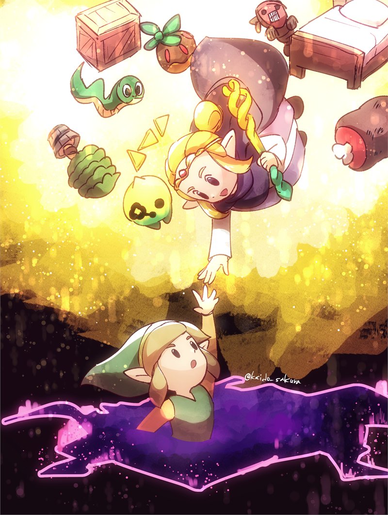 link, princess zelda, korok, and tri (the legend of zelda and 1 more) drawn by kaidou_mitsuki