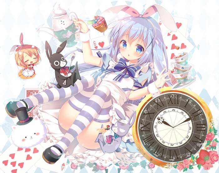 kafuu chino, alice, hoto cocoa, tippy, anko, and 1 more (gochuumon wa usagi desu ka? and 1 more) drawn by mitsumomo_mamu