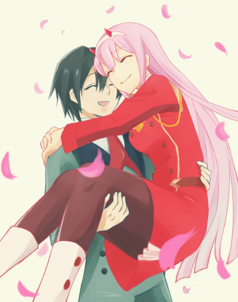 zero two and hiro (darling in the franxx) drawn by 774_m_a