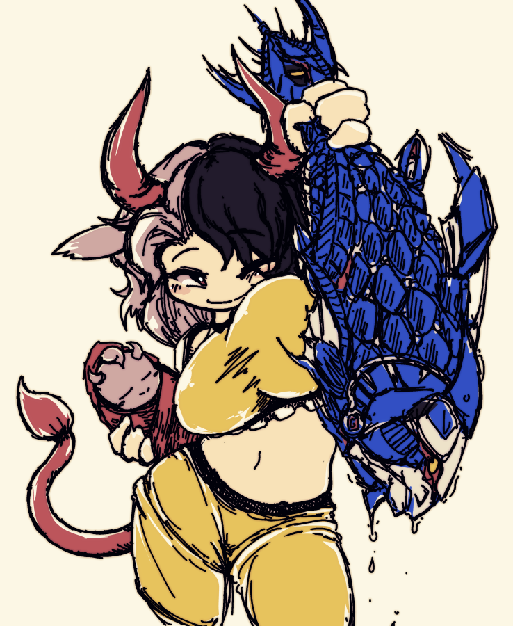 ushizaki urumi and king fossil (touhou and 1 more) drawn by esukevi