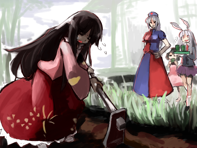 reisen udongein inaba, houraisan kaguya, inaba tewi, and yagokoro eirin (touhou) drawn by luft_(luft_dokka)