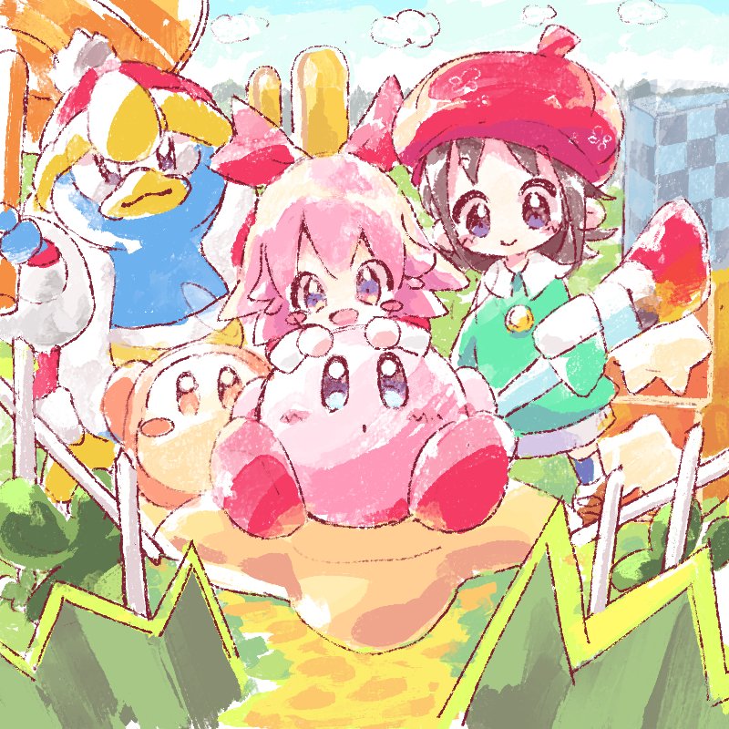 kirby, waddle dee, king dedede, adeleine, and ribbon (kirby and 1 more) drawn by kokoroke_(kokoroke46)