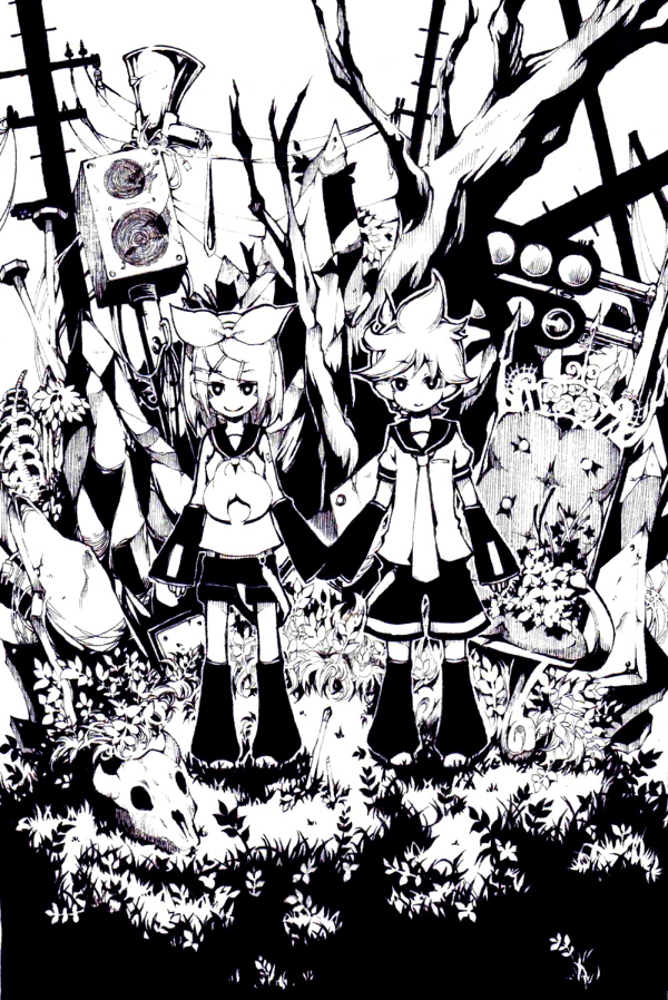 kagamine rin and kagamine len (vocaloid) drawn by aki_(kaisanbutsu)