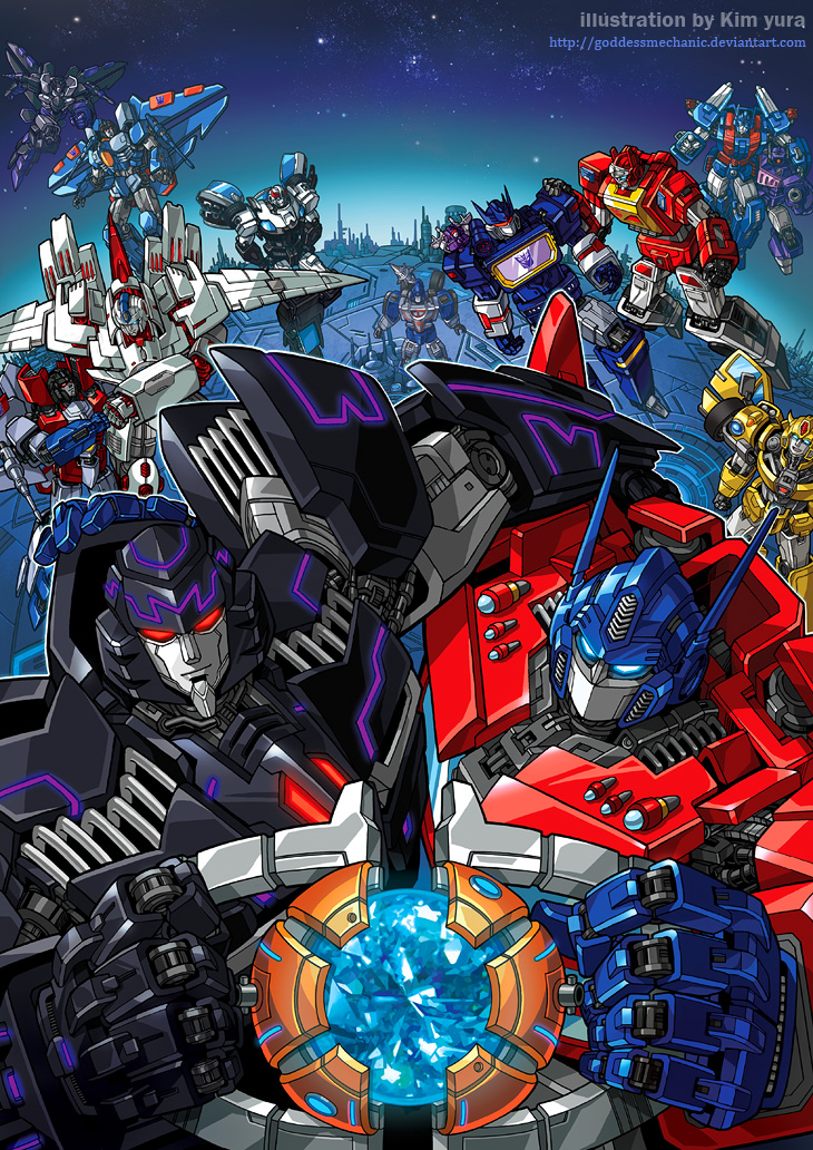 optimus prime, megatron, starscream, soundwave, bumblebee, and 9 more (transformers and 1 more) drawn by kim_yura_(goddess_mechanic)