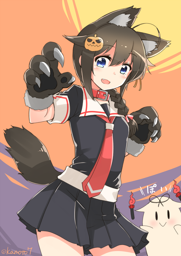 shigure, shigure kai ni, and the yuudachi-like creature (kantai collection) drawn by kamoto_tatsuya