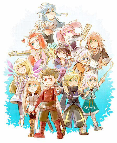 colette brunel, lloyd irving, fujibayashi sheena, zelos wilder, presea combatir, and 7 more (tales of and 3 more) drawn by yanagi_hara