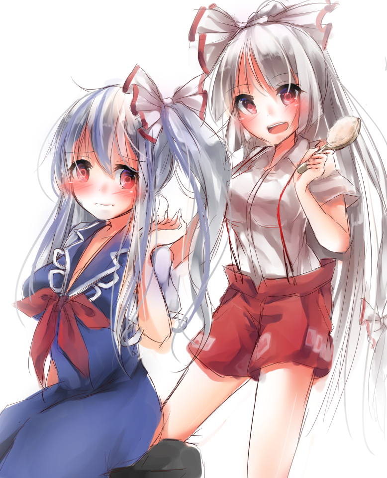 fujiwara no mokou and kamishirasawa keine (touhou) drawn by shiromoru_(yozakura_rety)