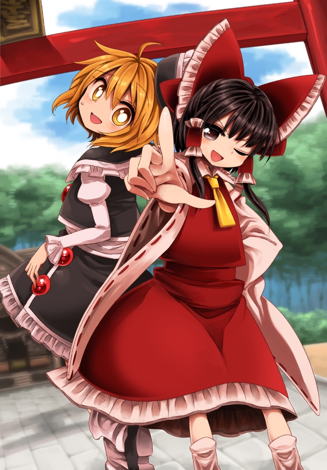 hakurei reimu and lunasa prismriver (touhou) drawn by harusame_(unmei_no_ikasumi)