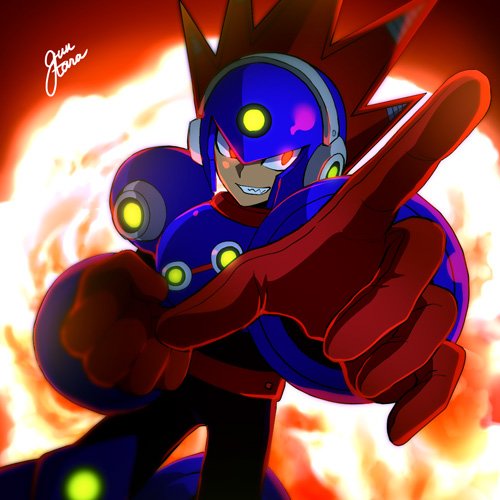 blast man (mega man and 1 more) drawn by guutara