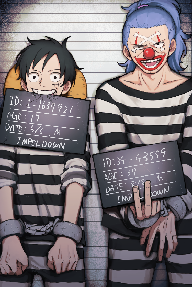 monkey d. luffy and buggy the clown (one piece) drawn by chikiso