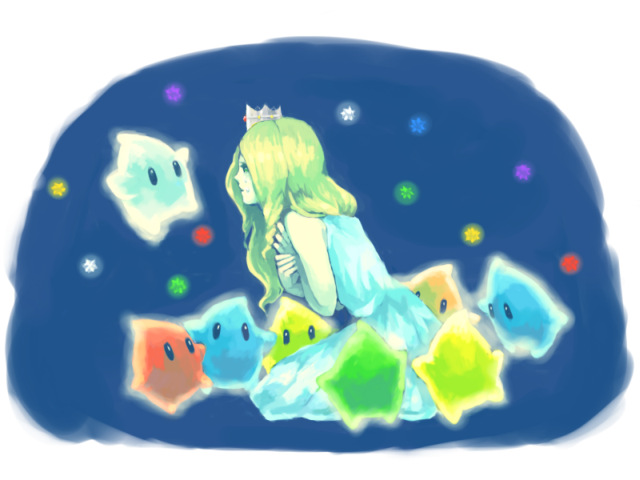 rosalina, luma, blue luma, red luma, and green luma (mario and 1 more) drawn by yo_mo