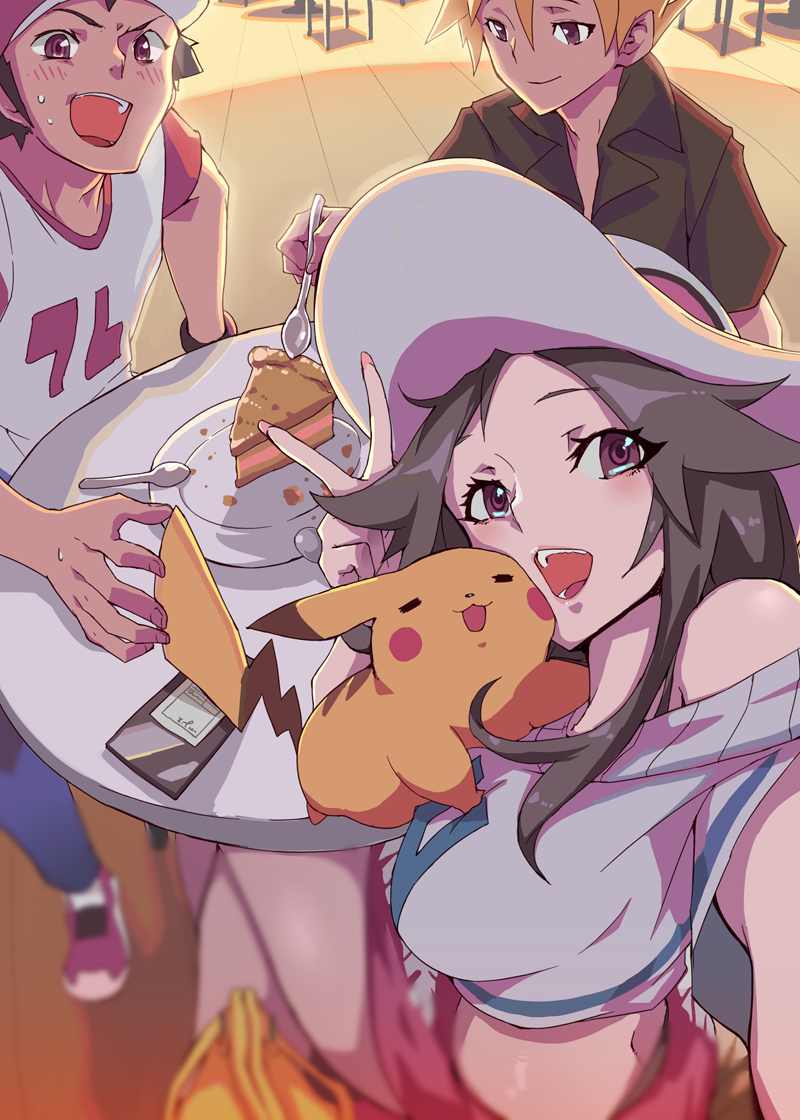 pikachu, red, blue oak, and leaf (pokemon and 1 more) drawn by ohland